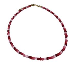 Handmade Pink Red Beaded Choker Necklace – Adjustable Seed Bead Jewelry